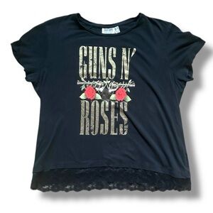 Guns N Roses Black Vintage Style Band Tee Lace Trim Women’s Size Large/XL RARE
